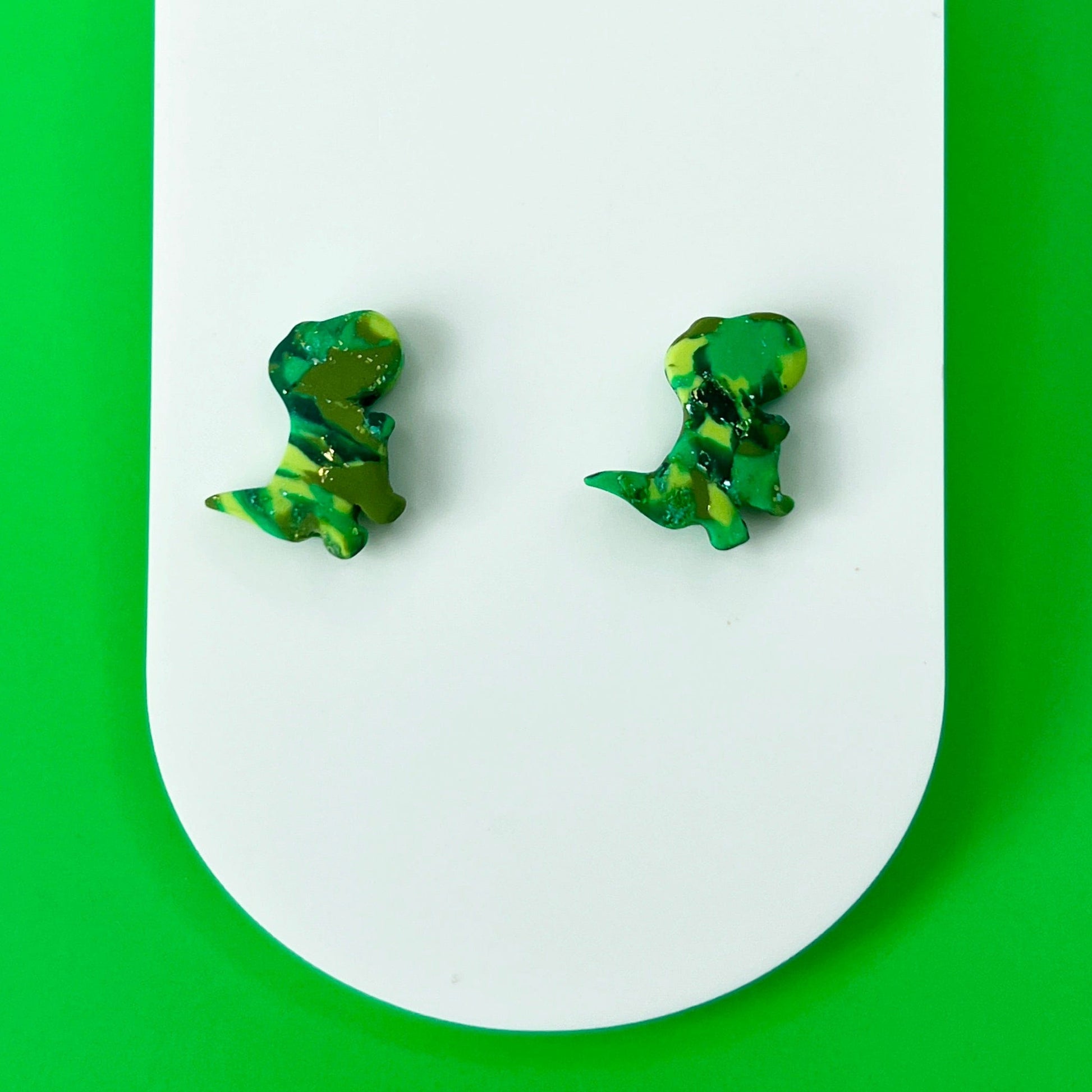 Earrings T-Rex Green Dinosaur Stud Earrings – Titanium Posts