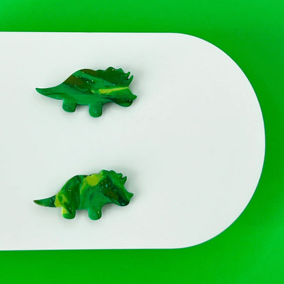 Earrings Triceratops Green Dinosaur Stud Earrings – Titanium Posts