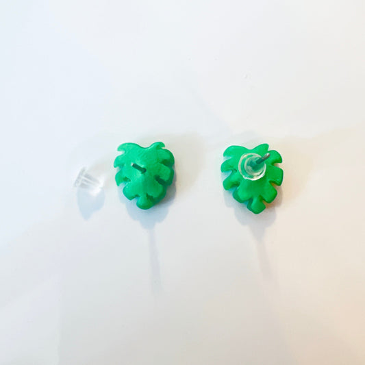 Earrings Titanium Green Monstera Leaf Polymer Clay Stud Earrings