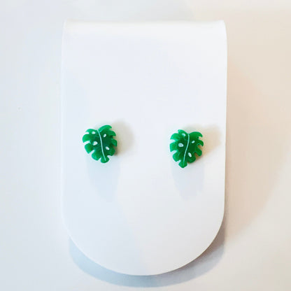 Earrings Green Monstera Leaf Polymer Clay Stud Earrings