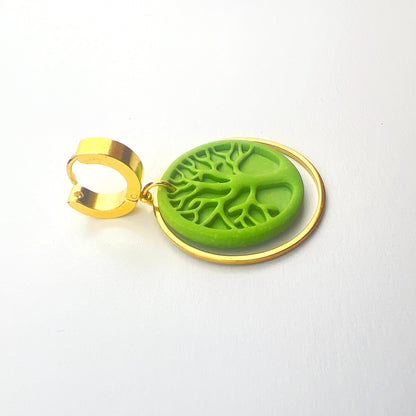 Earrings Green Tree of Life Circle Earrings