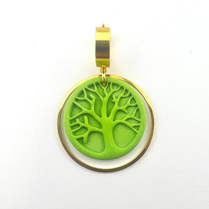 Earrings Green Tree of Life Circle Earrings