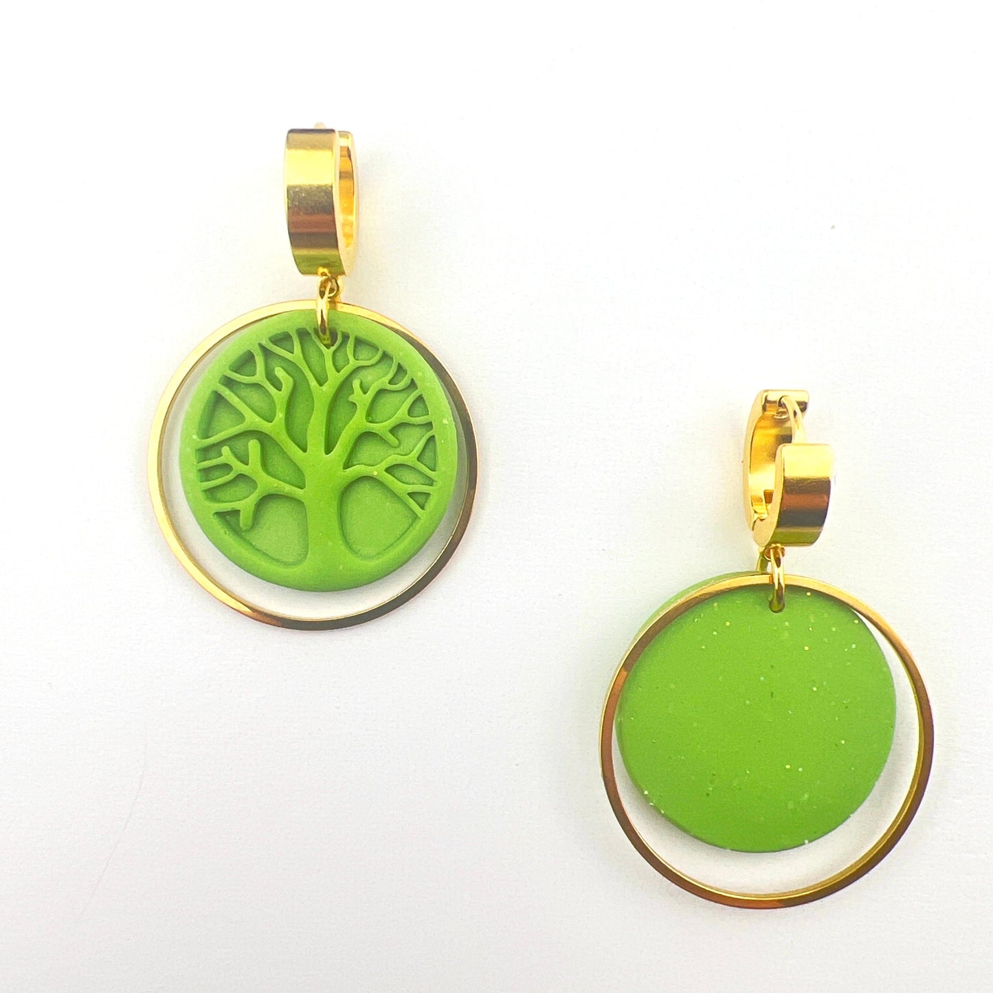 Earrings Green Tree of Life Circle Earrings