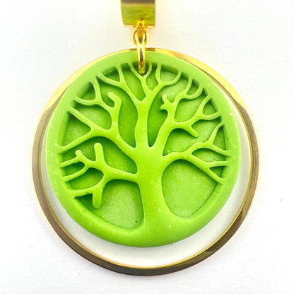 Earrings Green Tree of Life Circle Earrings