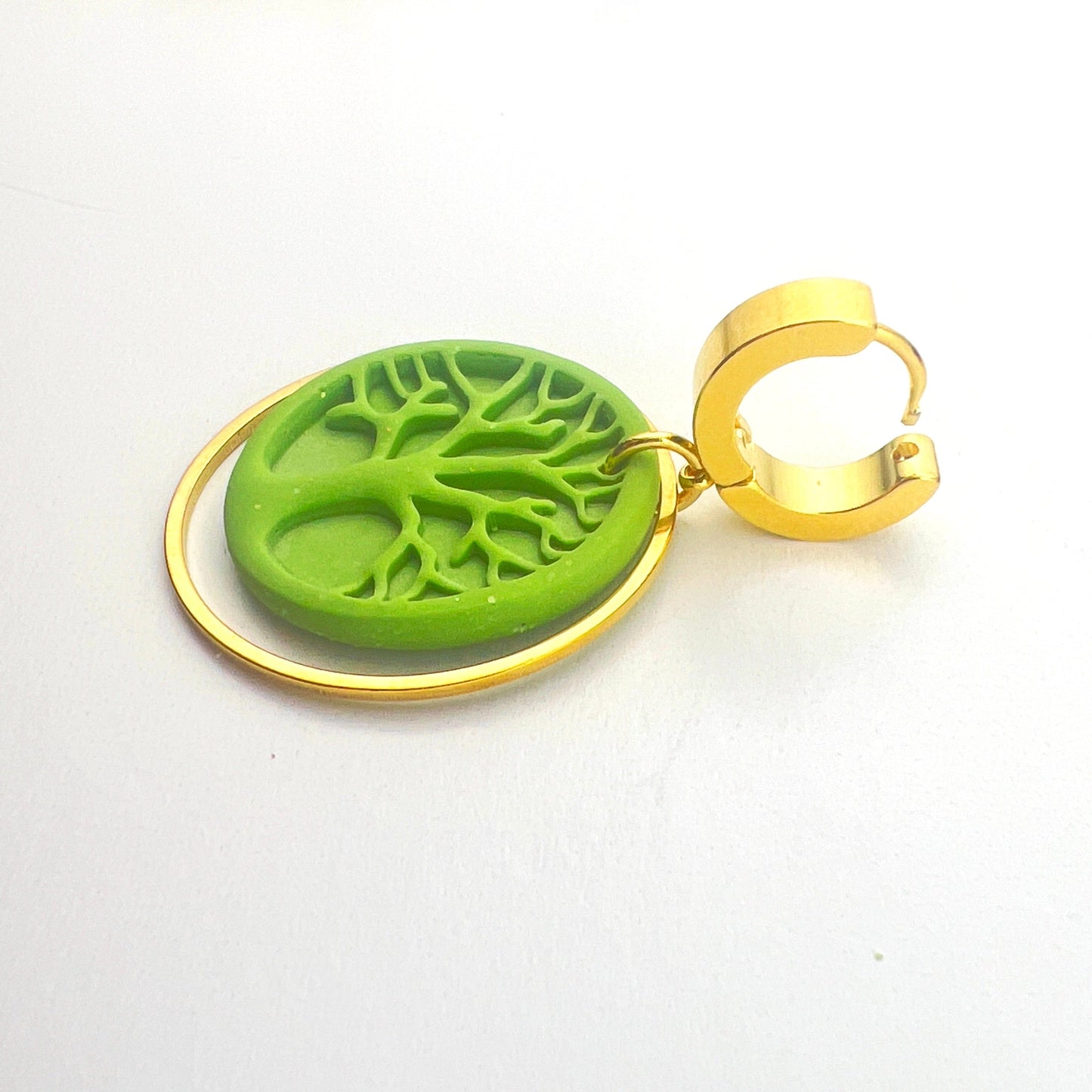 Earrings Green Tree of Life Circle Earrings