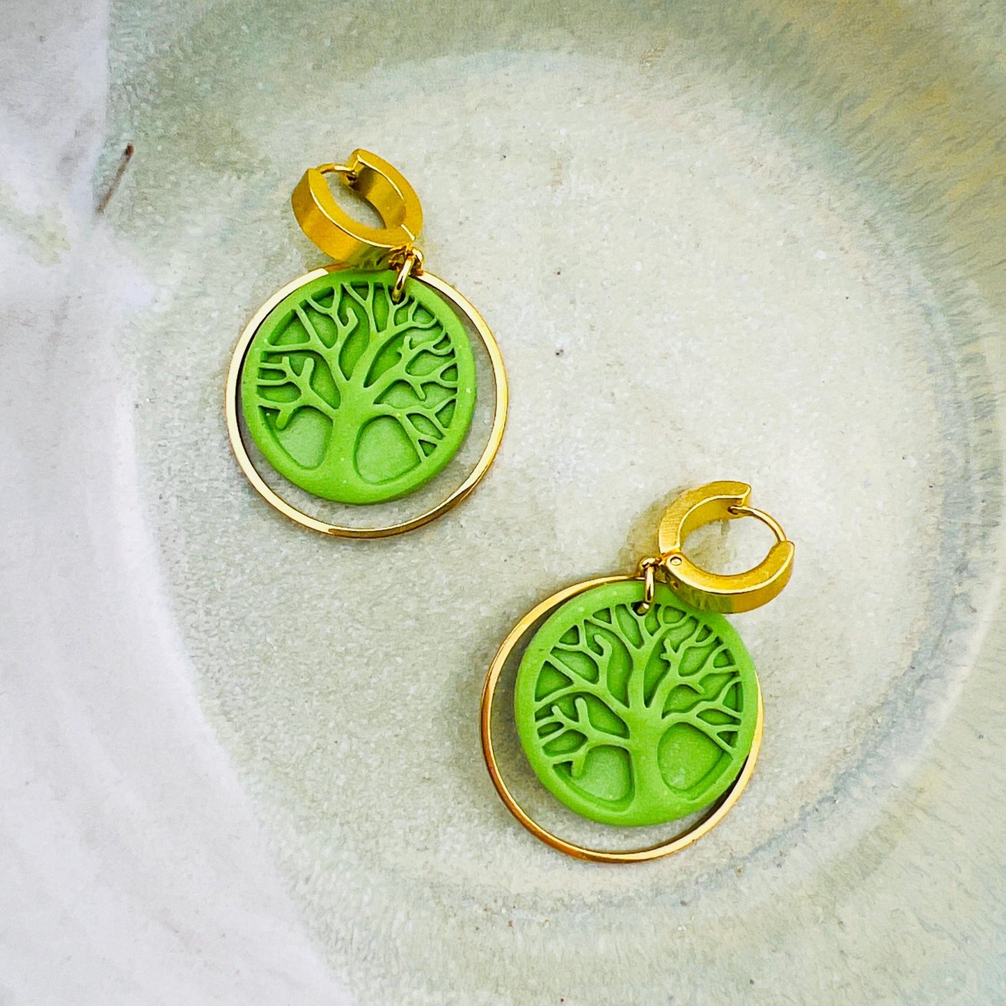 Earrings Green Tree of Life Circle Earrings