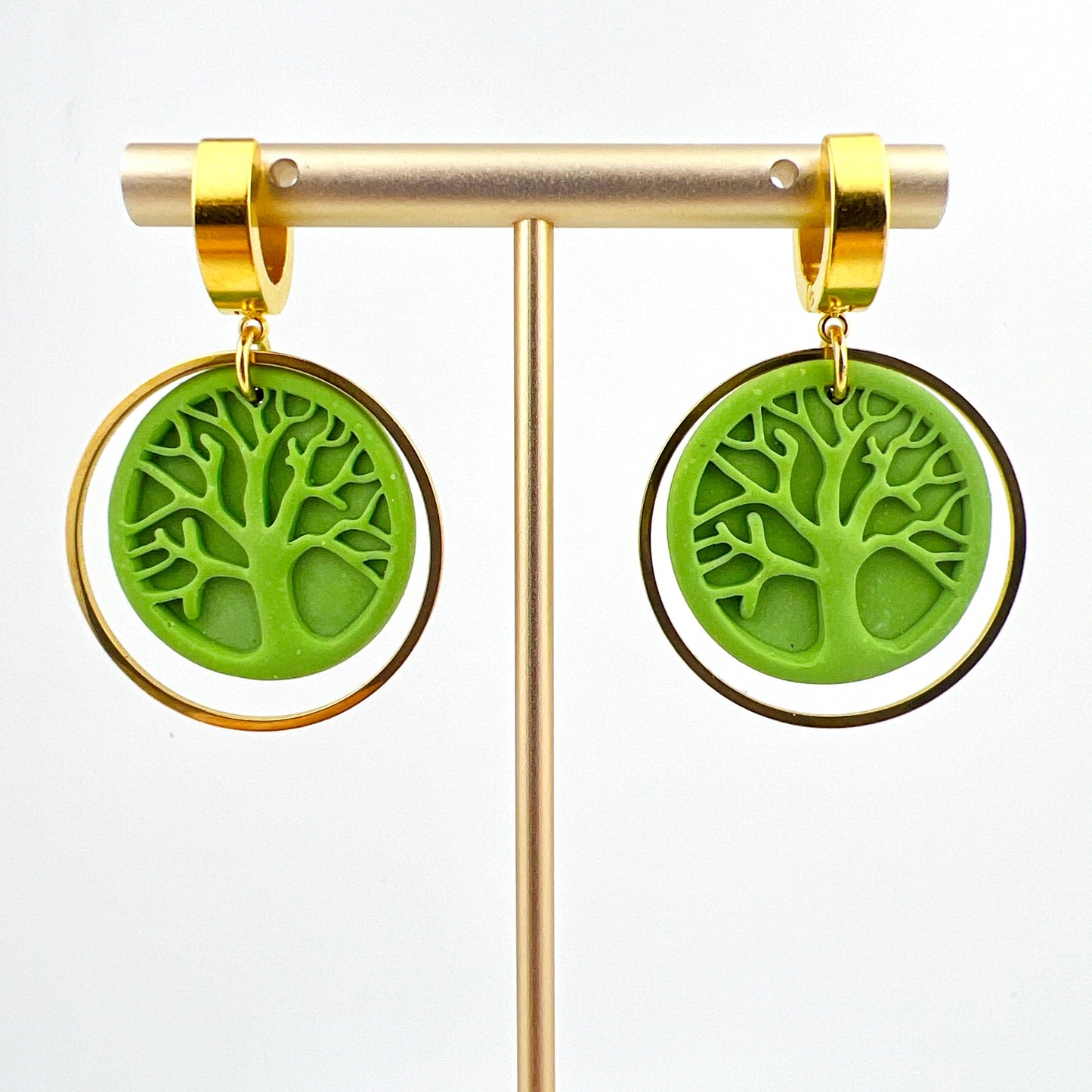 Earrings Green Tree of Life Circle Earrings