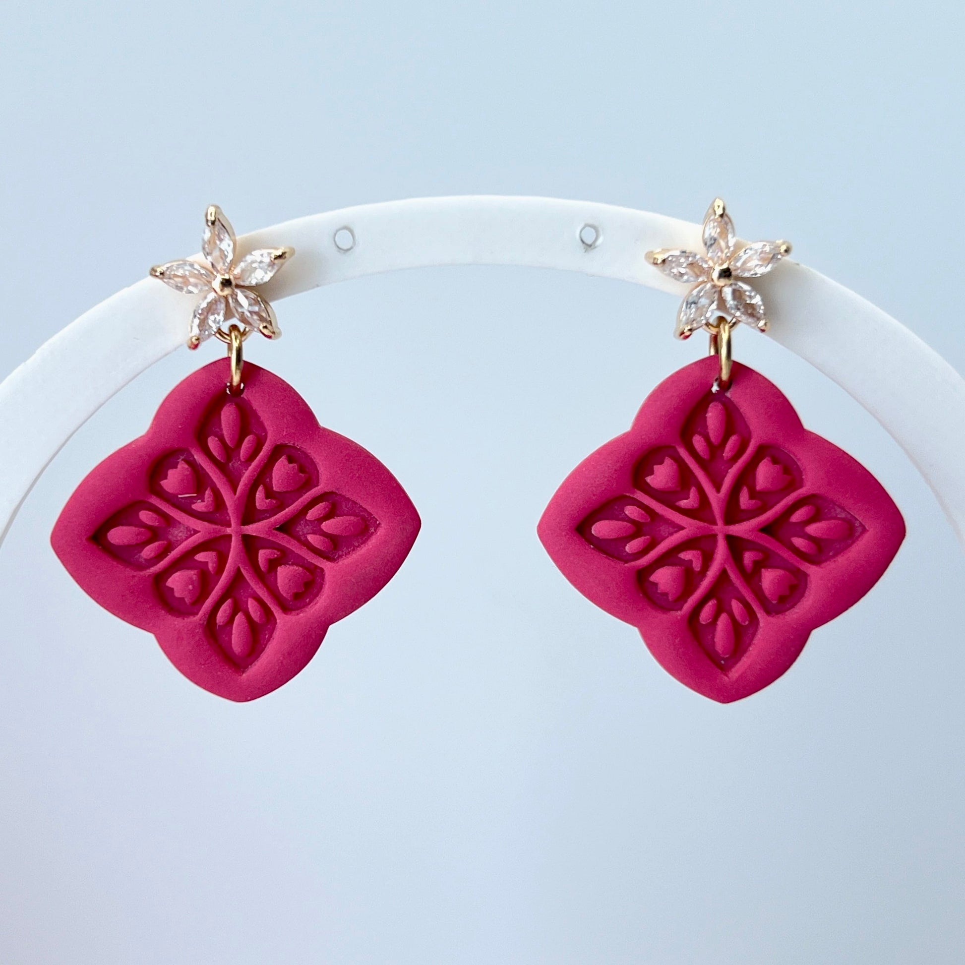 Earrings Hot Pink Floral Tile Earrings