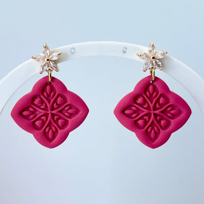 Earrings Hot Pink Floral Tile Earrings