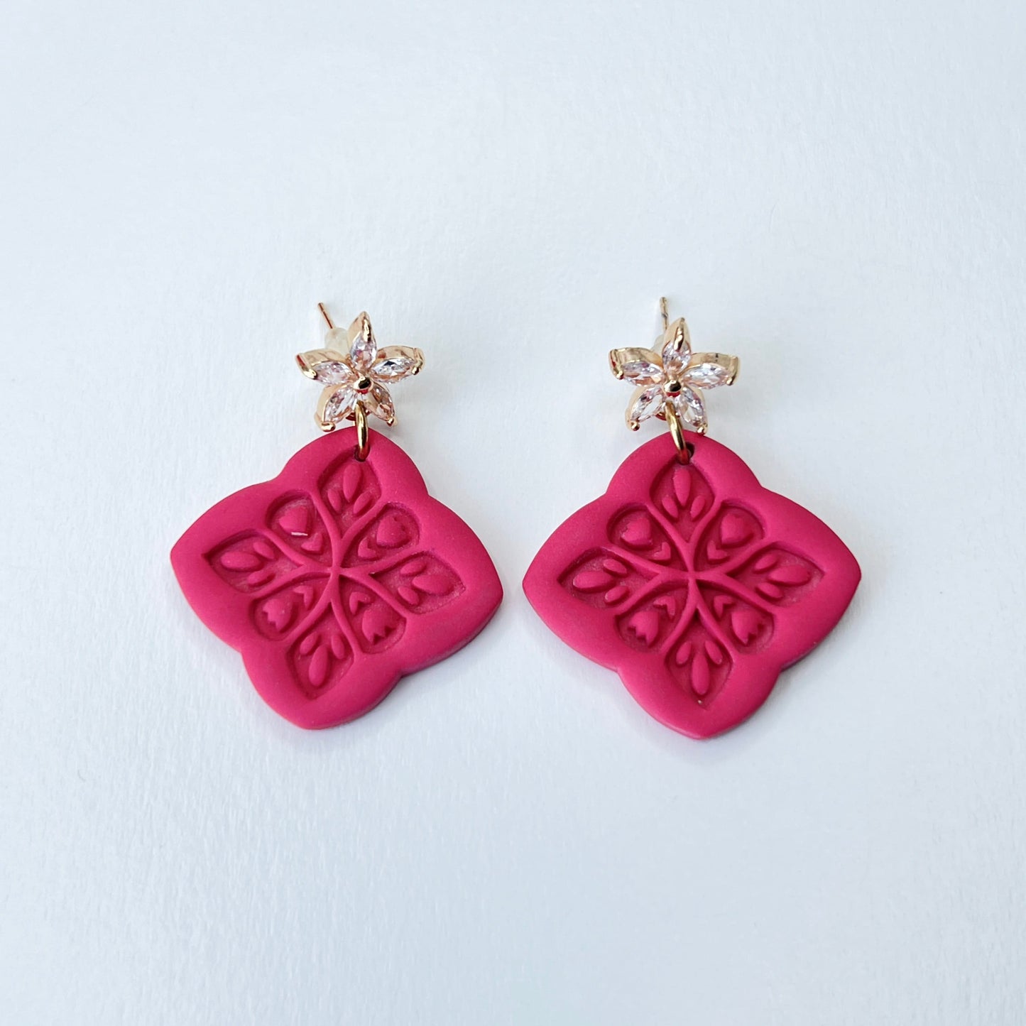 Earrings Hot Pink Floral Tile Earrings
