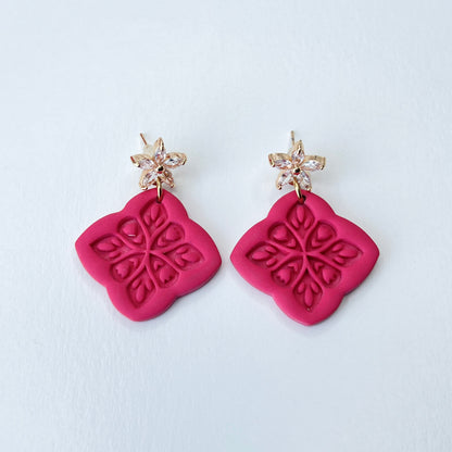 Earrings Hot Pink Floral Tile Earrings