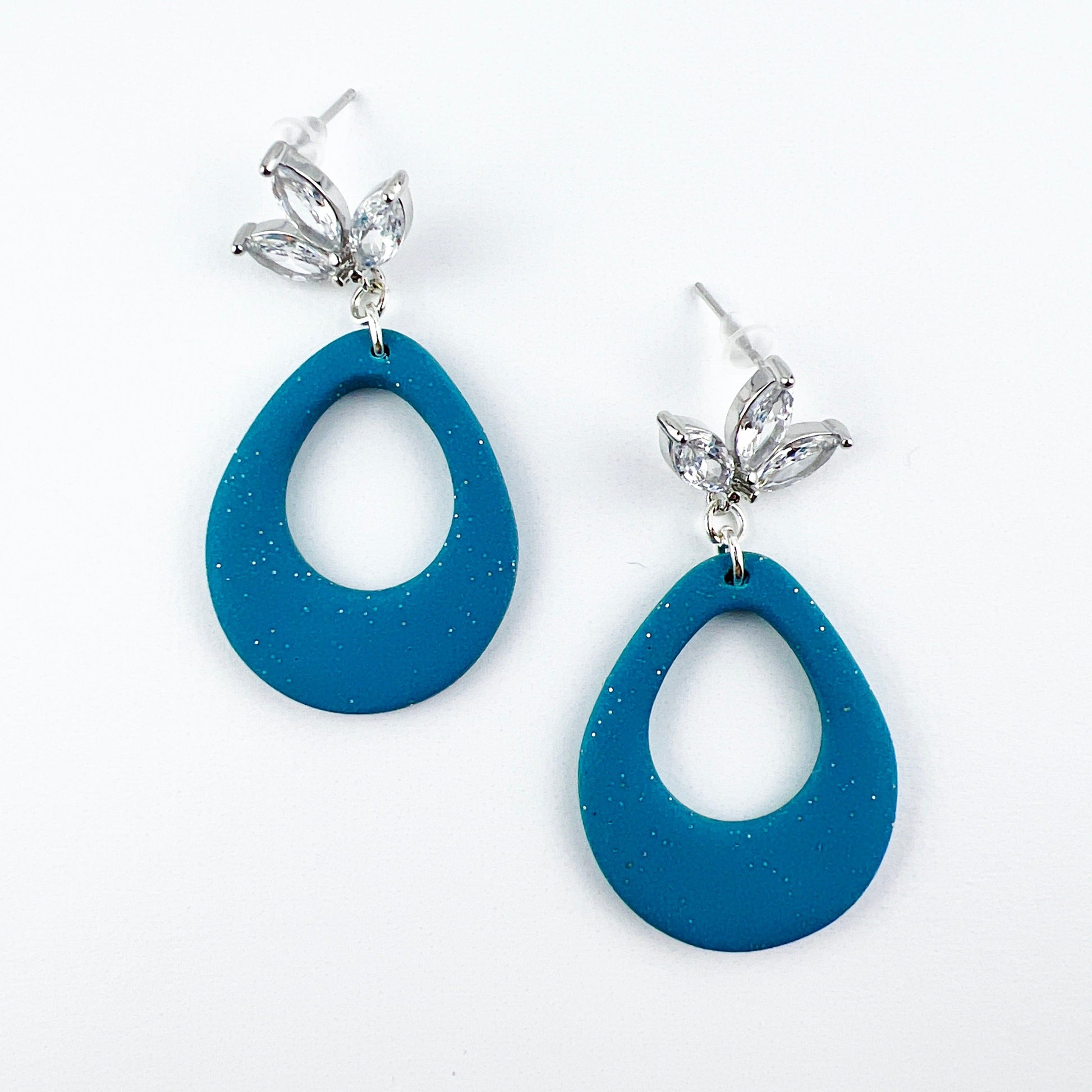Earrings Kisa - Shimmering Turquoise Teardrop with Floral Cubic Zirconia Posts