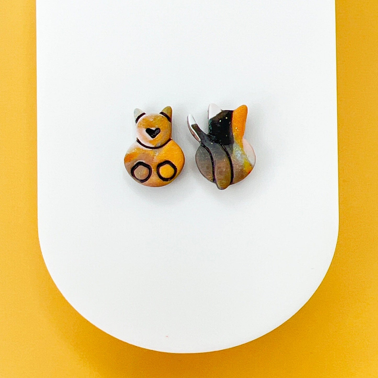 Earrings Calico Kitty Front & Back Stud Earrings - Titanium Posts