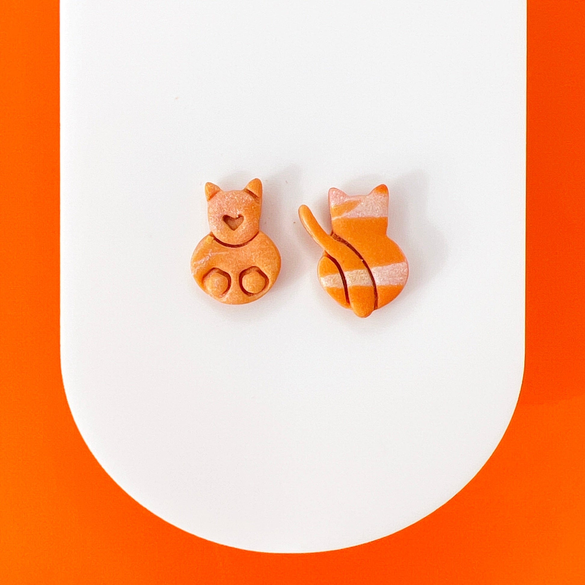 Earrings Orange Tabby Kitty Front & Back Stud Earrings - Titanium Posts