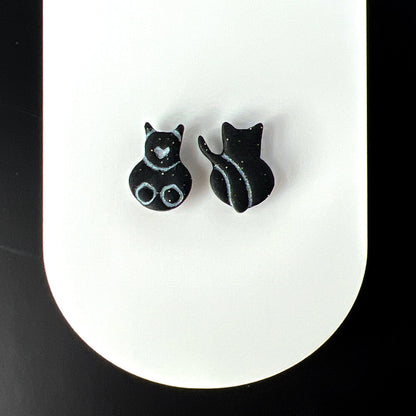 Earrings Black Kitty Front & Back Stud Earrings - Titanium Posts