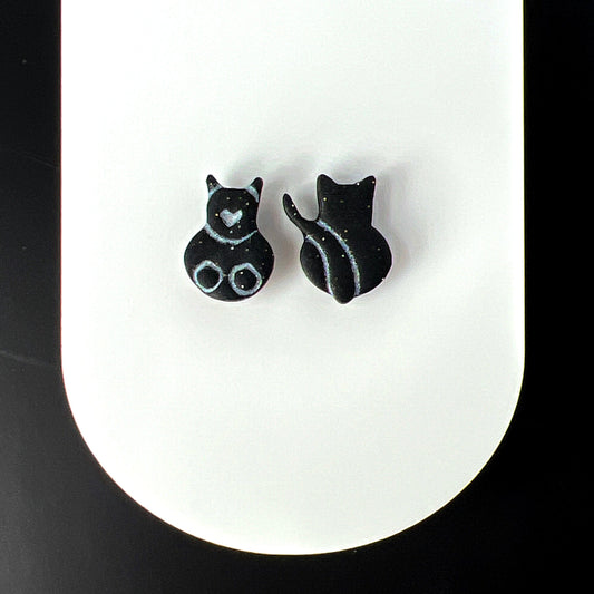 Earrings Black Kitty Front & Back Stud Earrings - Titanium Posts