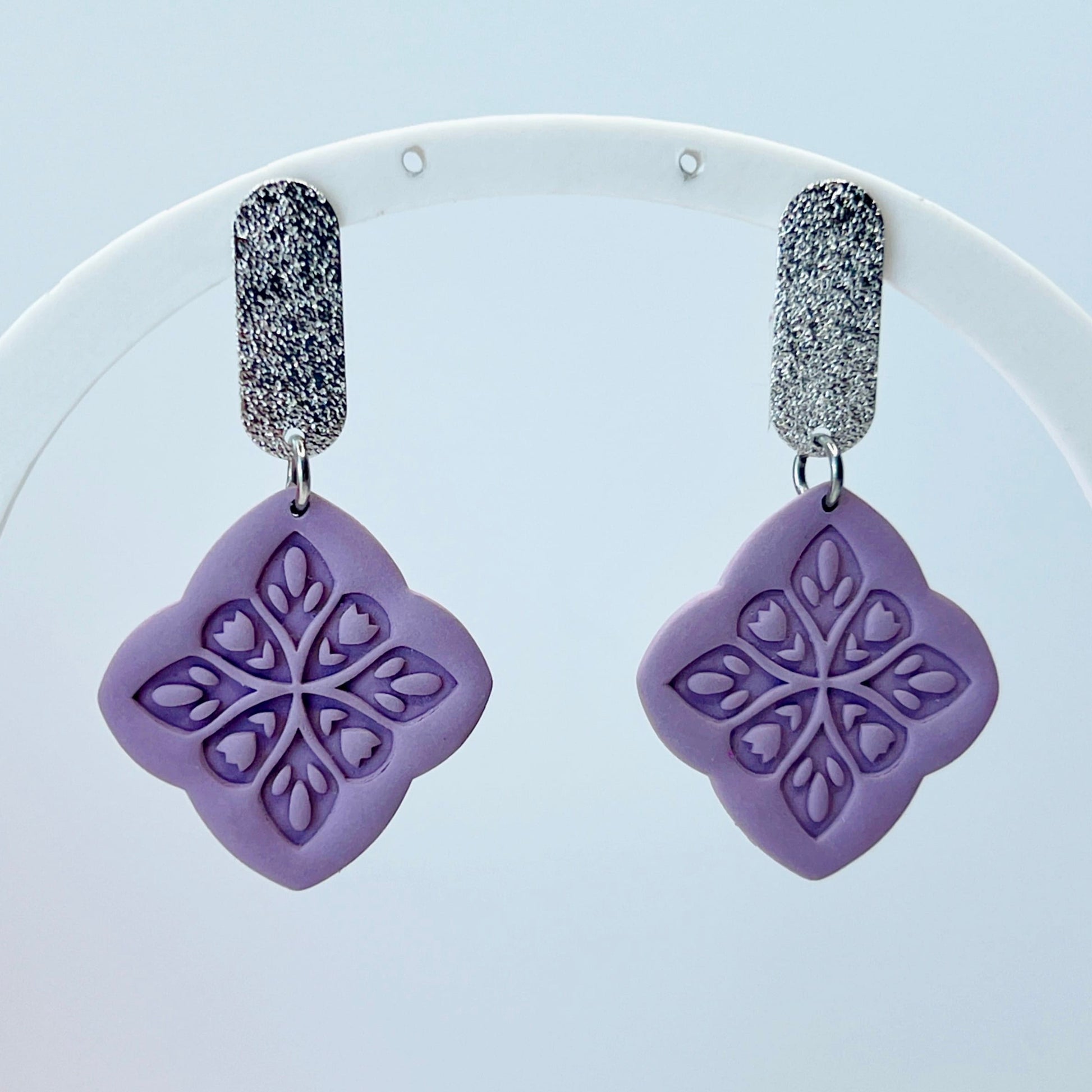 Earrings Lavender Floral Tile Earrings