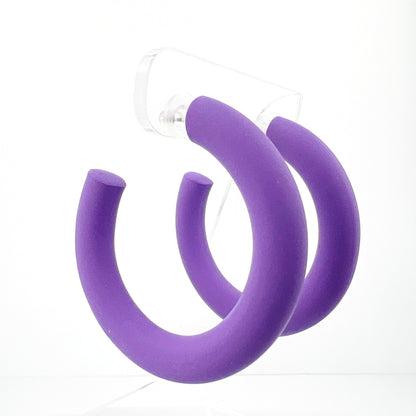 Earrings Purple Medium Clay Hoops