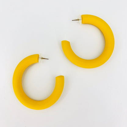 Earrings Yellow Medium Clay Hoops