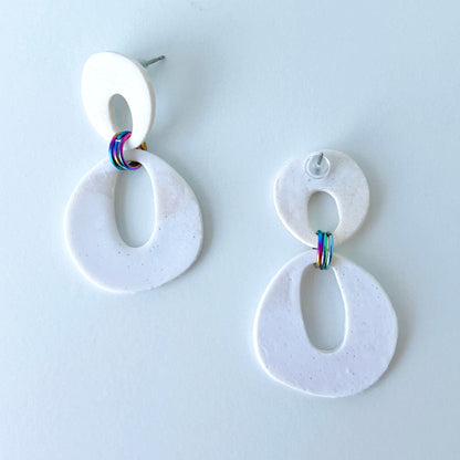 Earrings Modern White Dangle Earrings – Polymer Clay with Titanium Posts
