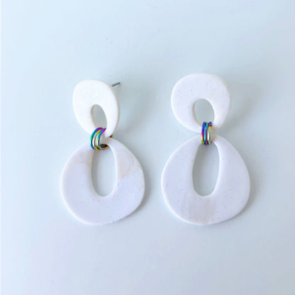 Earrings Modern White Dangle Earrings – Polymer Clay with Titanium Posts