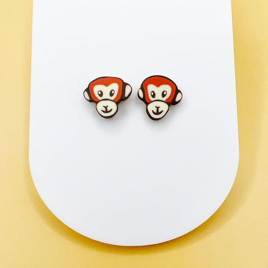 Earrings Monkey Stud Earrings – Titanium or Plastic Posts