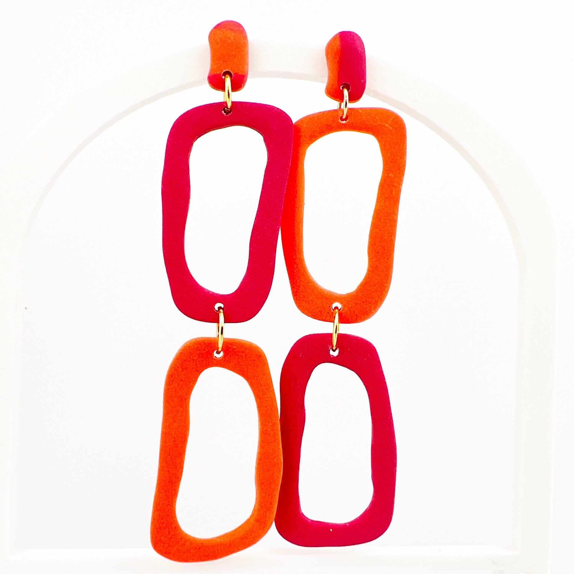 Earrings Orange & Fuchsia Organic Rectangle Earrings