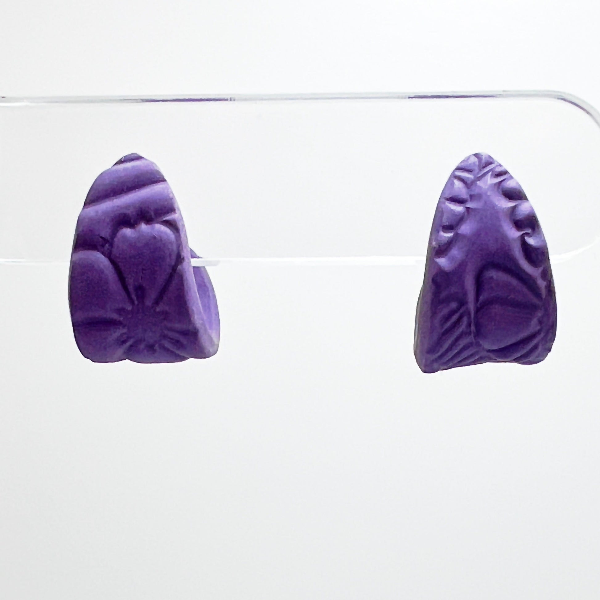 Earrings Purple Floral Oval Mini Hoops (Huggies)
