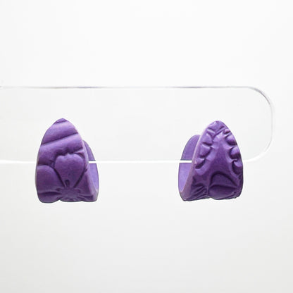 Earrings Purple Floral Oval Mini Hoops (Huggies)