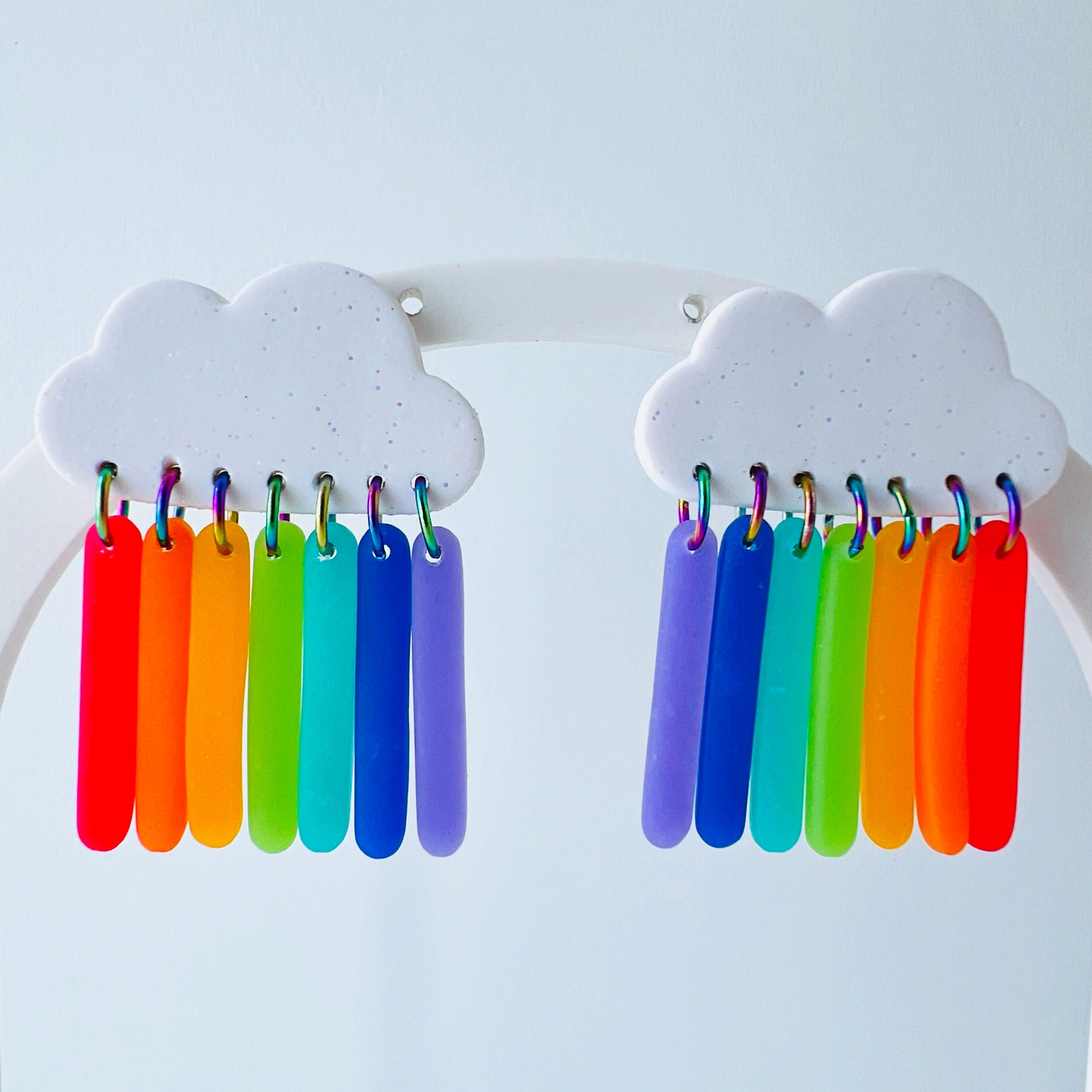 Earrings Rainbow Cloud Dangle Earrings - Polymer Clay & Titanium | Pride