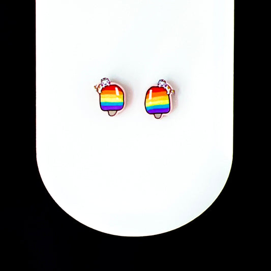 Earrings Rainbow Popsicle Cat Stud Earrings - Titanium or Plastic Posts
