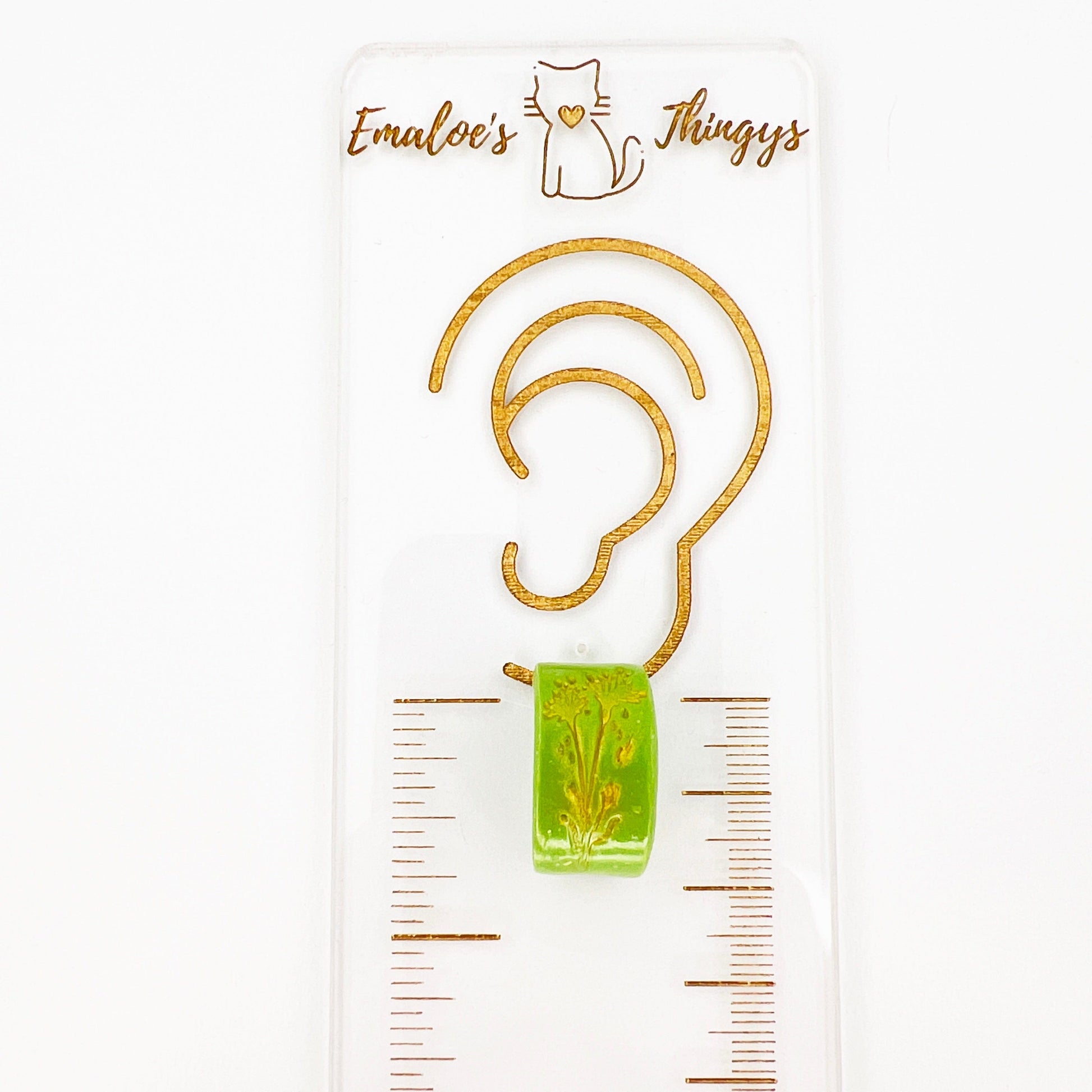Earrings Green Floral Rectangle Mini Hoops (Huggies)