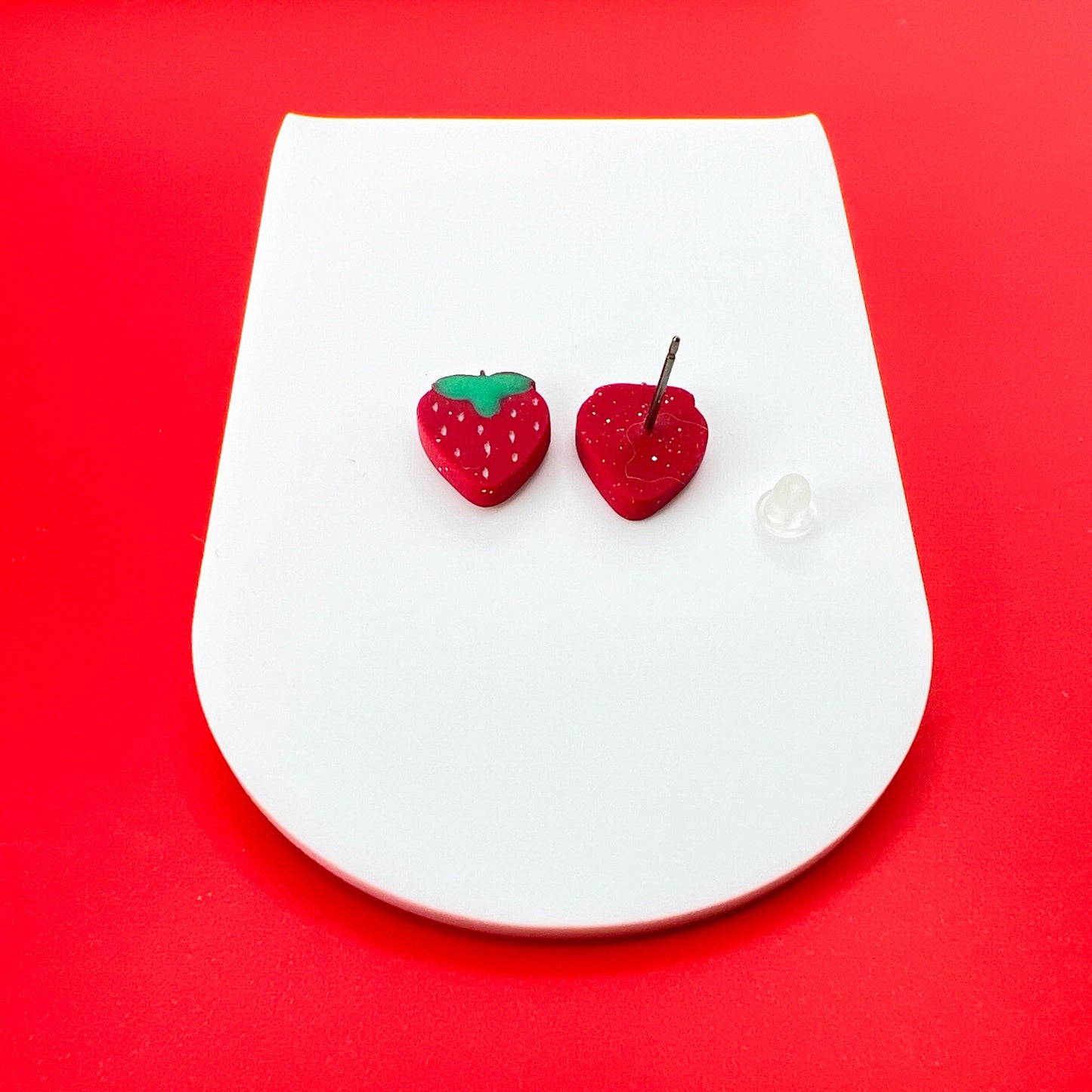 Earrings Red Strawberry Polymer Clay Stud Earrings – Titanium Posts