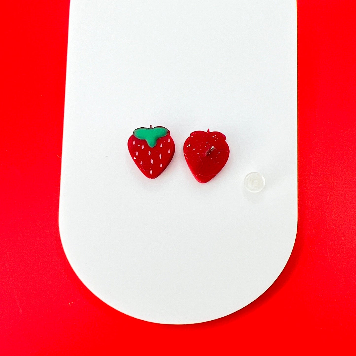 Earrings Red Strawberry Polymer Clay Stud Earrings – Titanium Posts