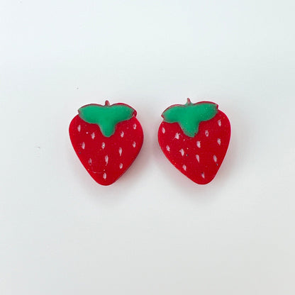 Earrings Red Strawberry Polymer Clay Stud Earrings – Titanium Posts