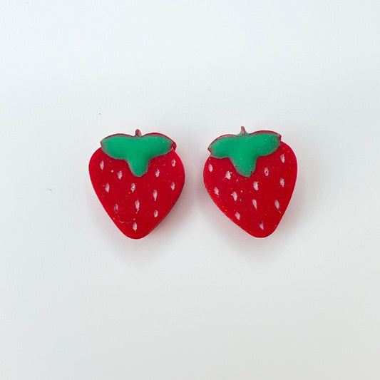 Earrings Red Strawberry Polymer Clay Stud Earrings – Titanium Posts