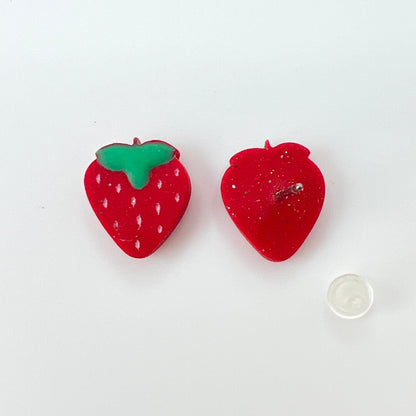 Earrings Red Strawberry Polymer Clay Stud Earrings – Titanium Posts