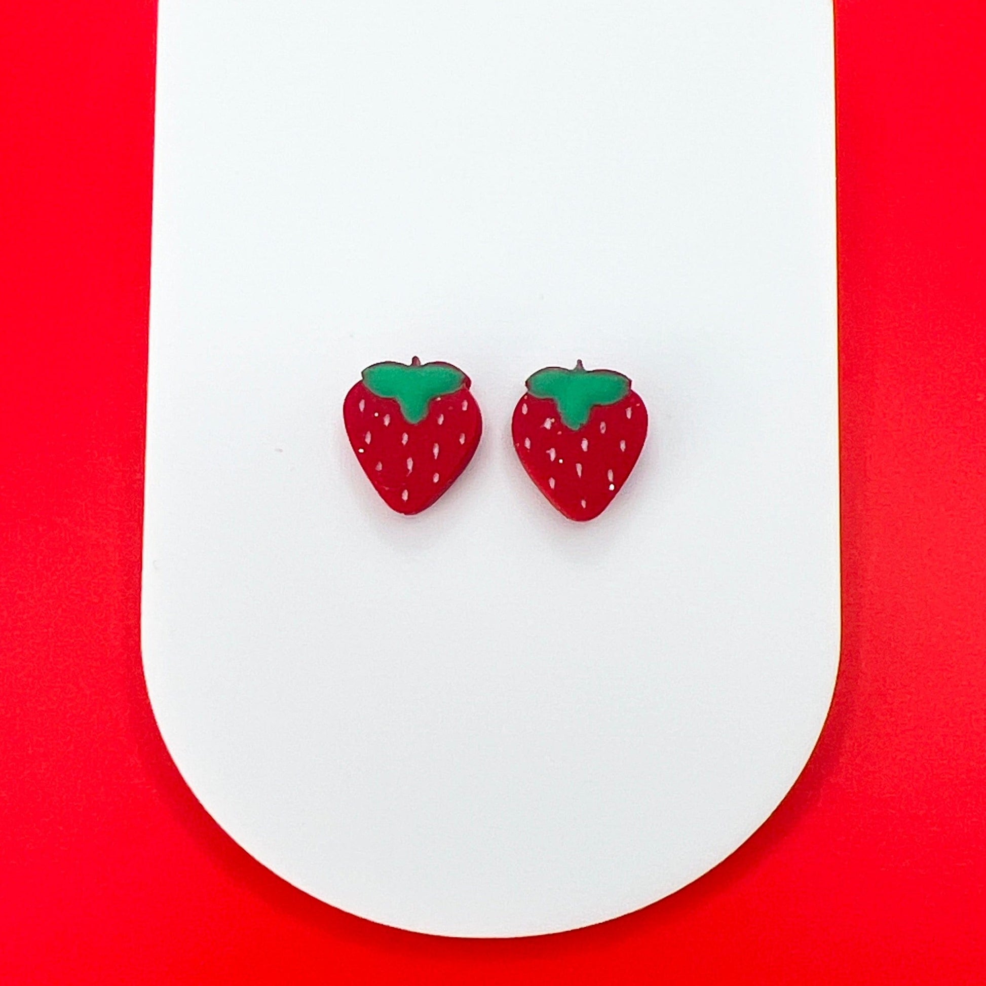 Earrings Red Strawberry Polymer Clay Stud Earrings – Titanium Posts