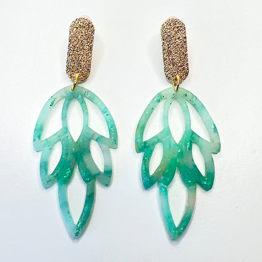 Earrings Sea Glass Leaf Dangle Earrings