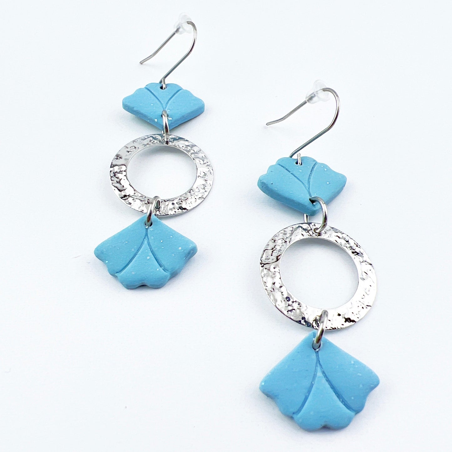 Earrings Sema - Blue Floral Leaf Earrings with Hammered Circles