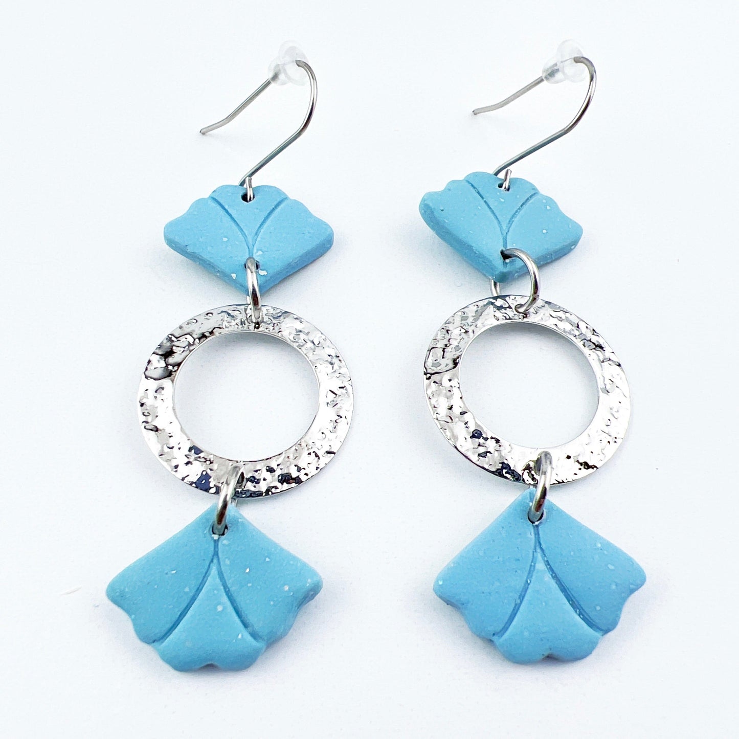 Earrings Sema - Blue Floral Leaf Earrings with Hammered Circles