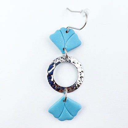 Earrings Sema - Blue Floral Leaf Earrings with Hammered Circles
