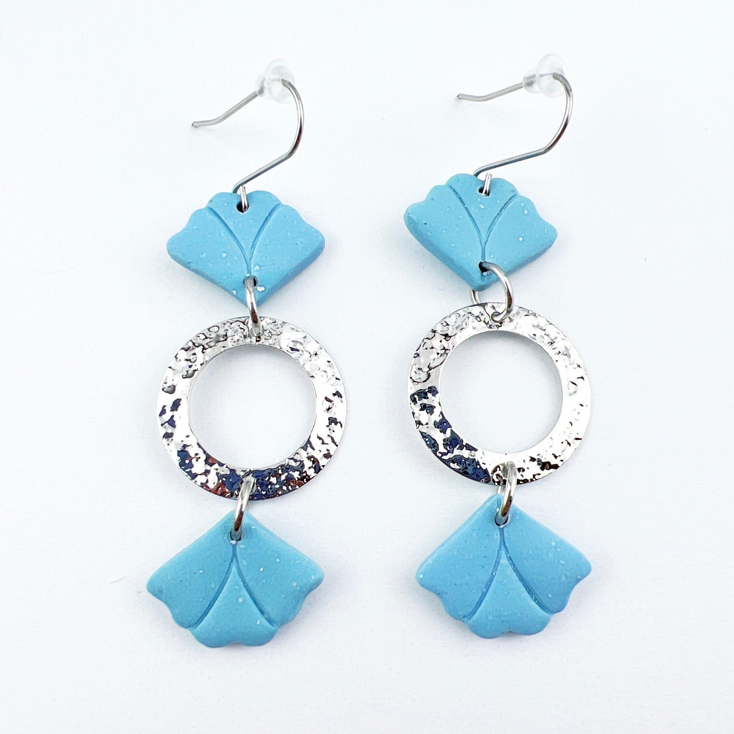 Earrings Sema - Blue Floral Leaf Earrings with Hammered Circles
