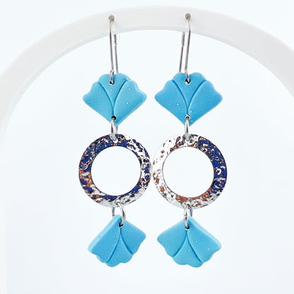 Earrings Sema - Blue Floral Leaf Earrings with Hammered Circles