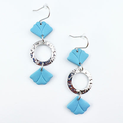 Earrings Sema - Blue Floral Leaf Earrings with Hammered Circles