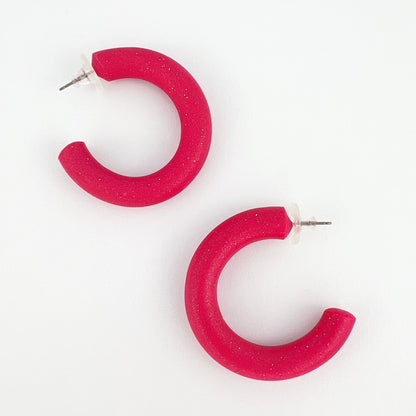 Earrings Shimmering Pink Small Clay Hoops