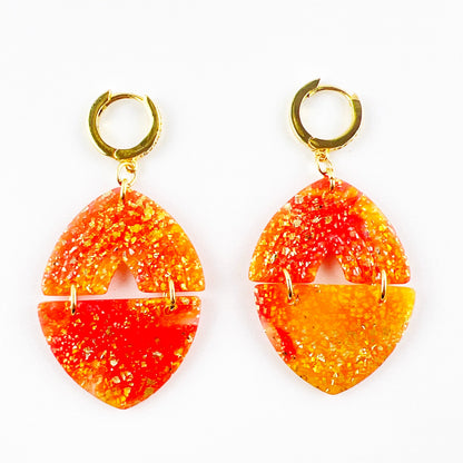 Earrings Solfrid - orange, yellow, & gold polymer clay arch earrings