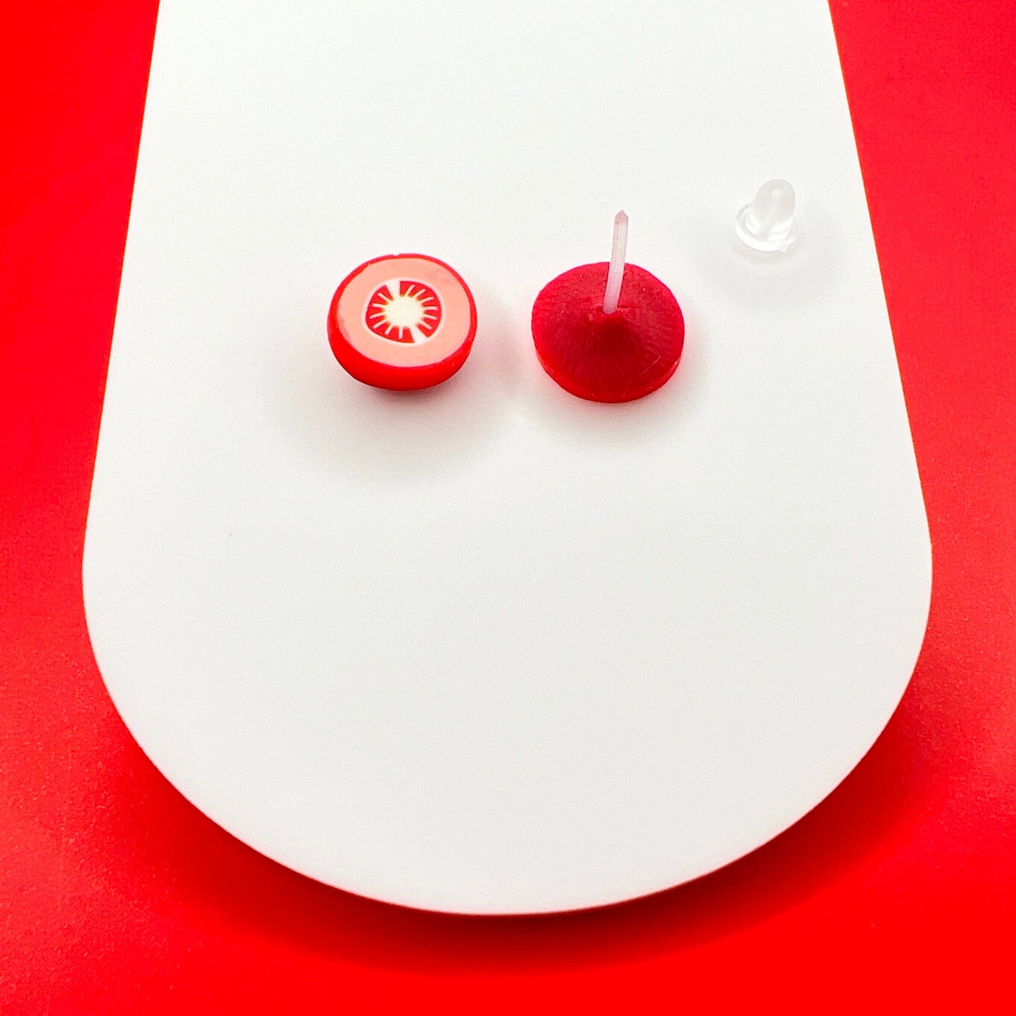 Earrings Plastic Tomato Slice Stud Earrings – Titanium or Plastic Posts