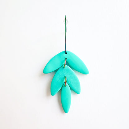 Earrings Turquoise Leaf Dangle Earrings – Polymer Clay & Rainbow V Earwires