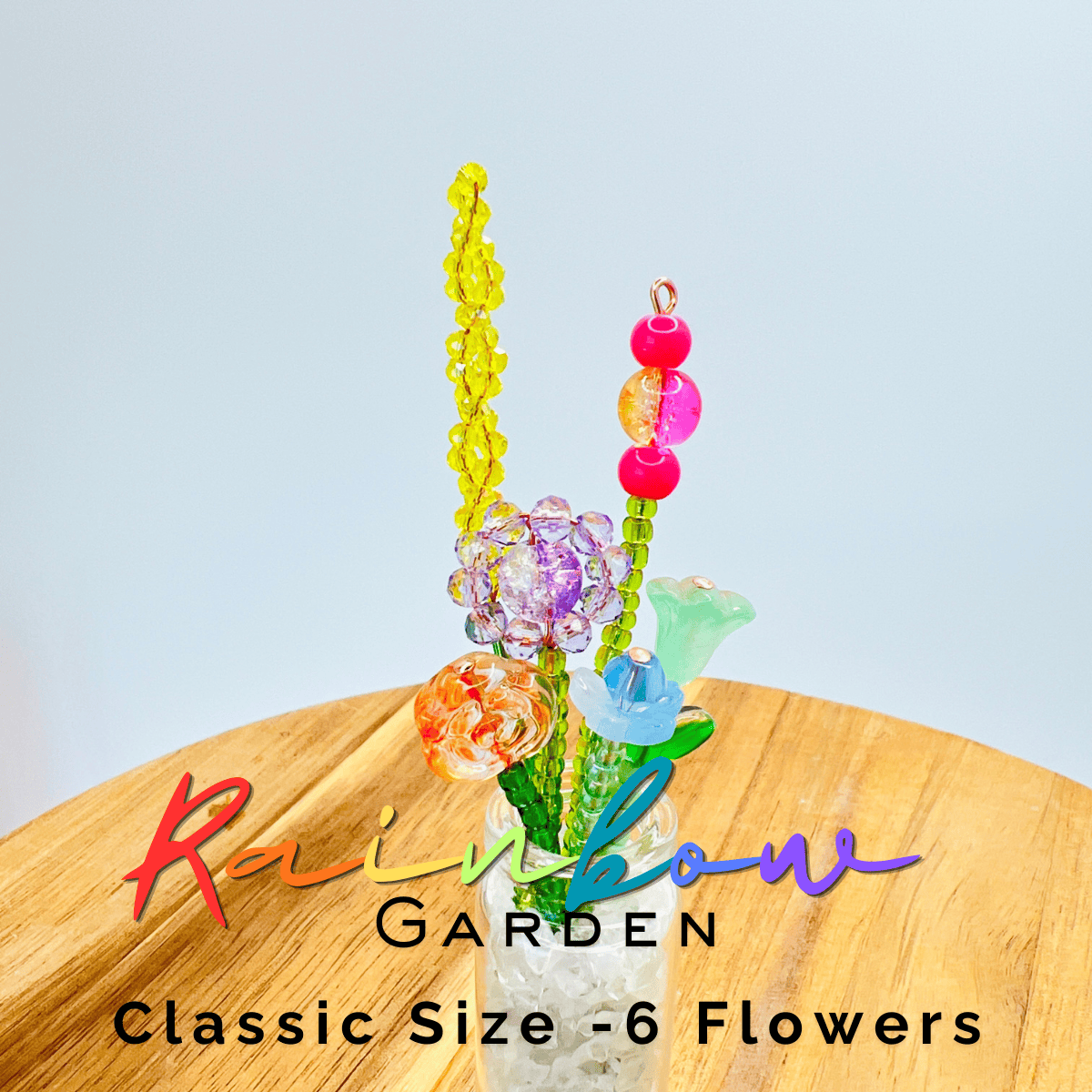 Home Decor Classic / Rainbow Garden Mini Beaded Flower Bouquet in Glass Vase | Emaloe's Thingys